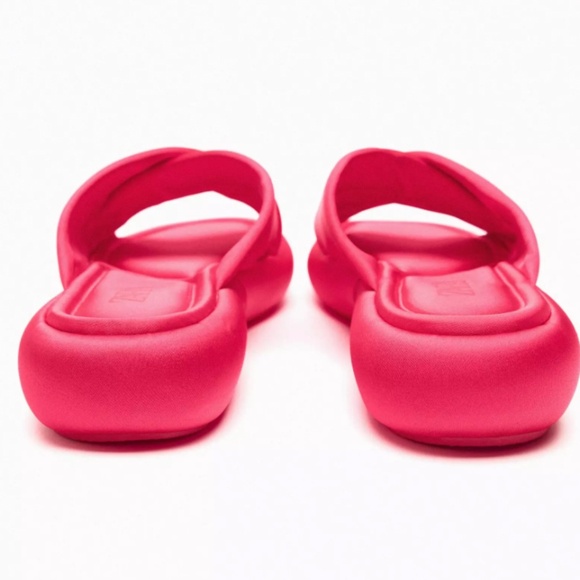 Zara fuchsia pink crossed satiny flat sandals slides NWT - Picture 8 of 8